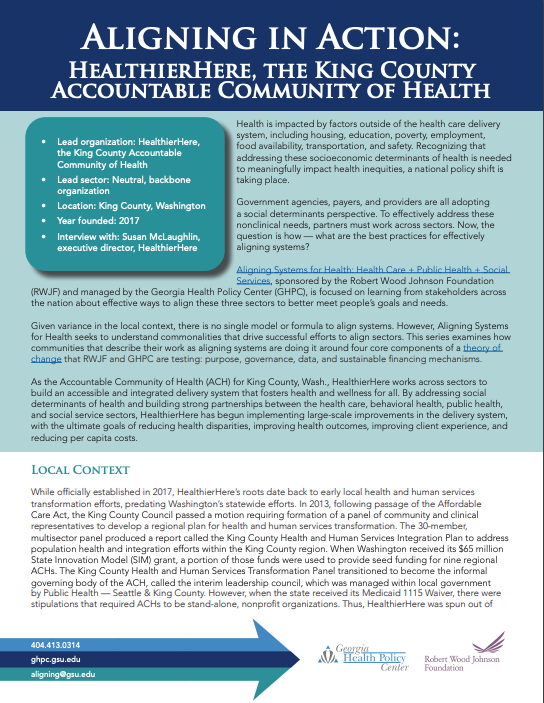 Aligning in Action: HealthierHere, the King County Accountable Community of Health