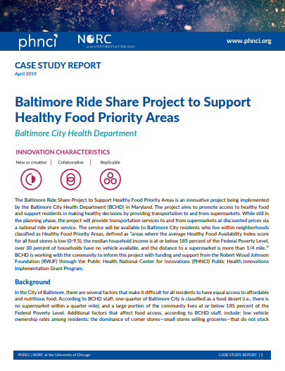 Baltimore Ride Share Project to Support Healthy Food Priority Areas