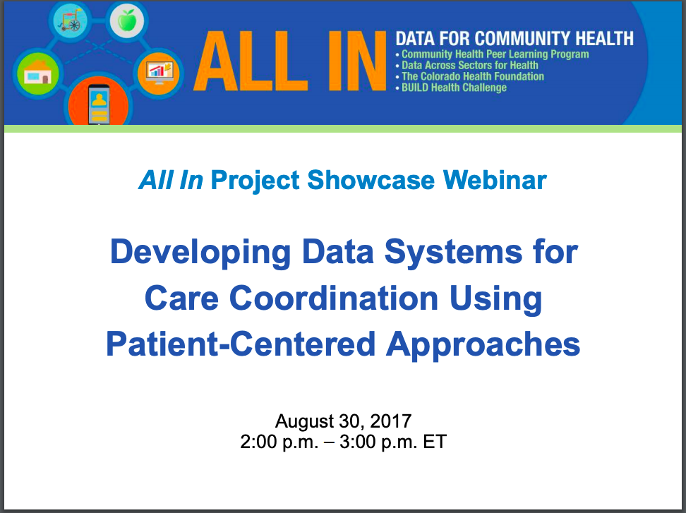 All In Project Showcase Webinar: Developing Data Systems for Care Coordination Using Patient-Centered Approaches