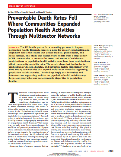 Preventable Death Rates Fell Where Communities Expanded Population Health Activities Through Multisector Networks