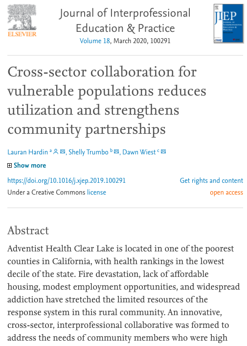 Cross-sector collaboration for vulnerable populations reduces utilization and strengthens community partnerships