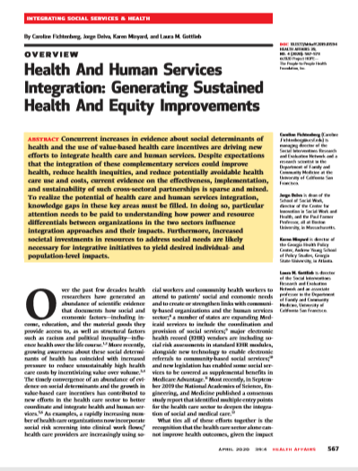 Health And Human Services Integration: Generating Sustained Health And Equity Improvements