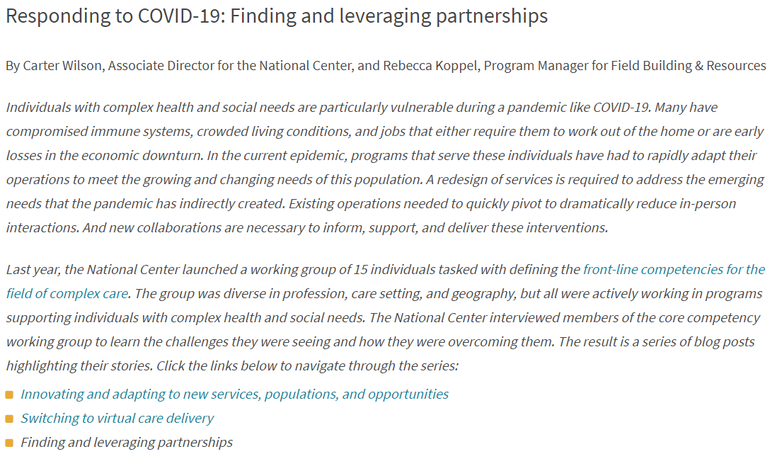 Responding to COVID-19: Finding and leveraging partnerships