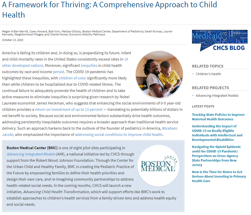 A Framework for Thriving - A Comprehensive Approach to Child Health