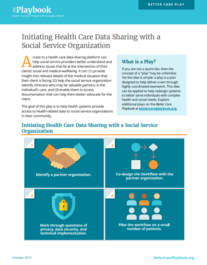 Initiating Health Care Data Sharing with a Social Service Organization
