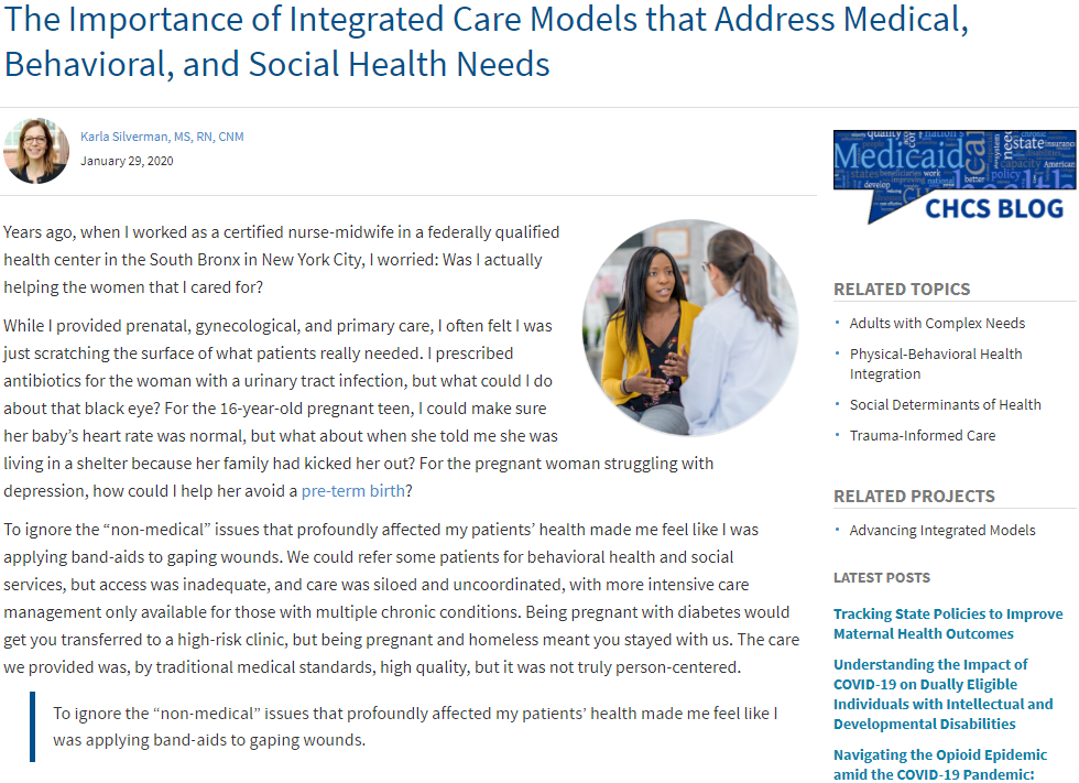 The Importance of Integrated Care Models that Address Medical, Behavioral, and Social Health Needs
