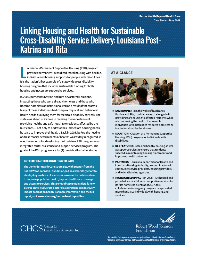 Linking Housing and Health for Sustainable Cross-Disability Service Delivery: Louisiana Post-Katrina and Rita