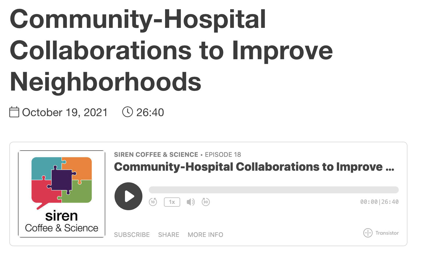 Community-Hospital Collaborations to Improve Neighborhoods