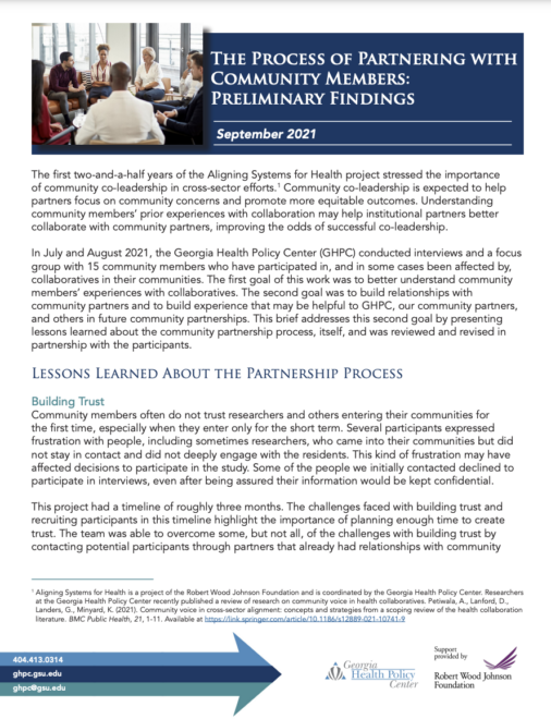 The Process of Partnering with Community Members: Preliminary Findings