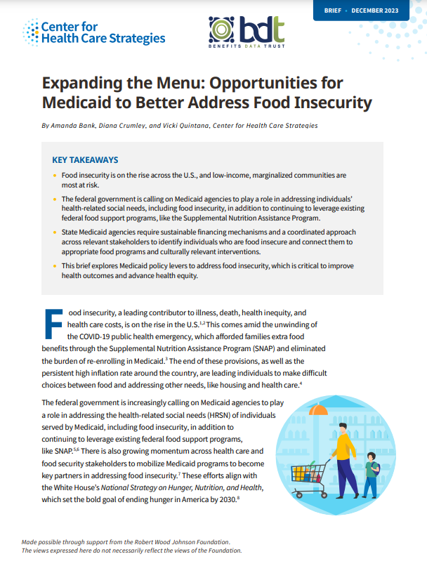 Expanding the Menu: Opportunities for Medicaid to Better Address Food Insecurity
