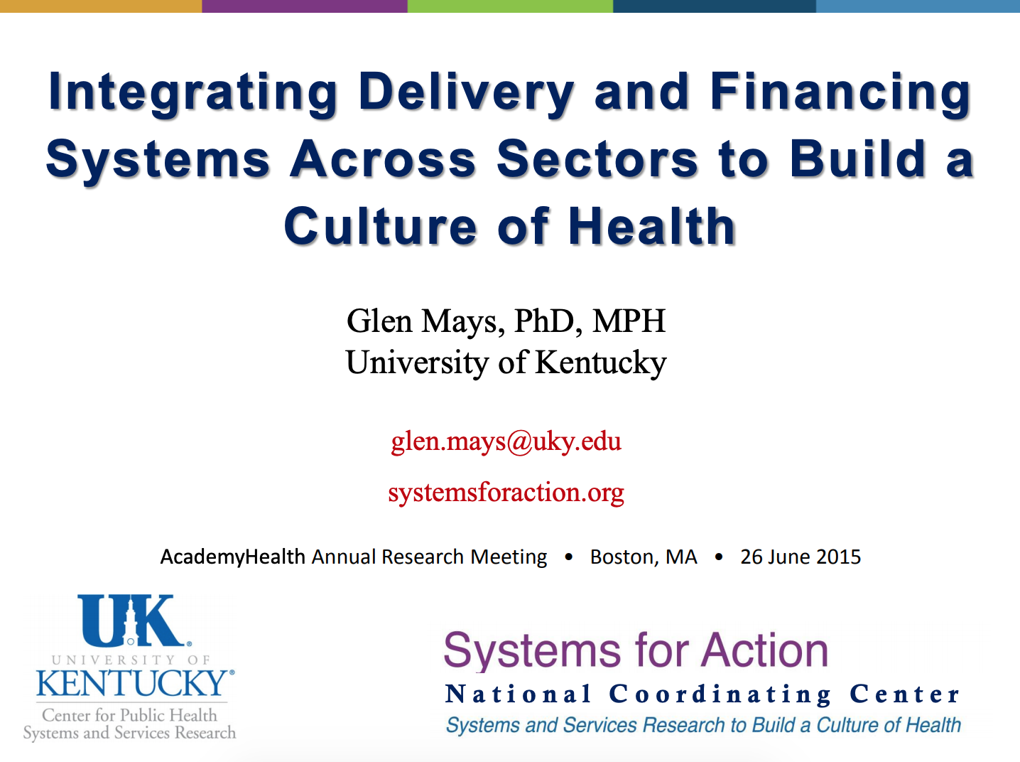 Integrating Delivery and Financing Systems Across Sectors to Build a Culture of Health