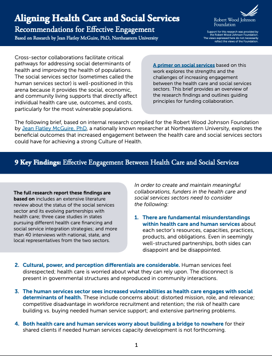 Aligning Health Care and Social Services: Recommendations for Effective Engagement