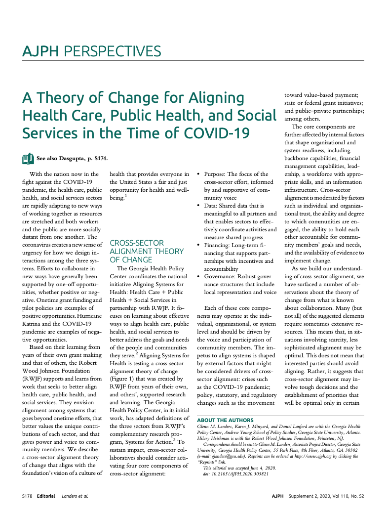 A Theory of Change for Aligning Health Care, Public Health, and Social Services in the Time of COVID-19