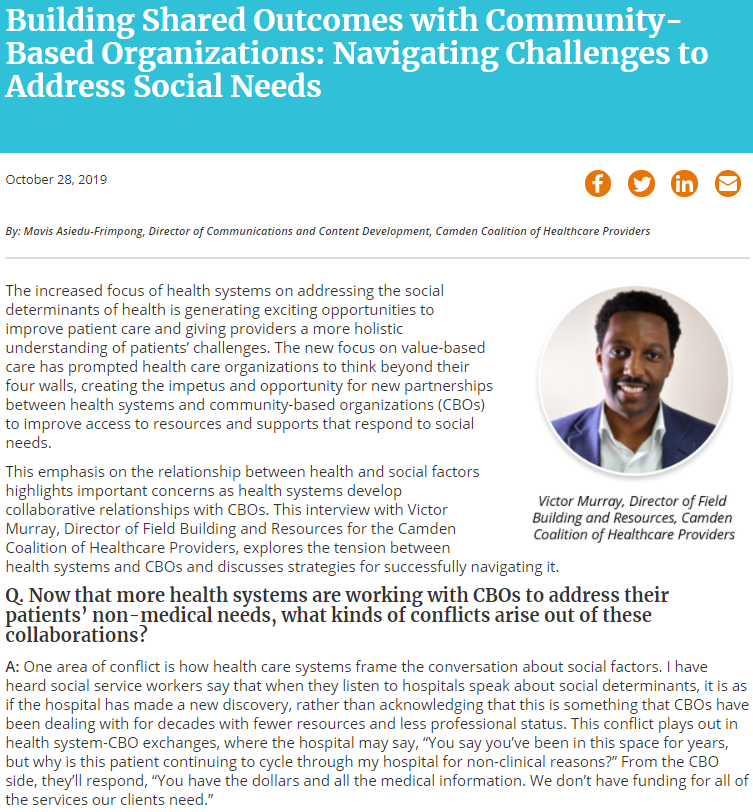 Building Shared Outcomes with Community-Based Organizations: Navigating Challenges to Address Social Needs