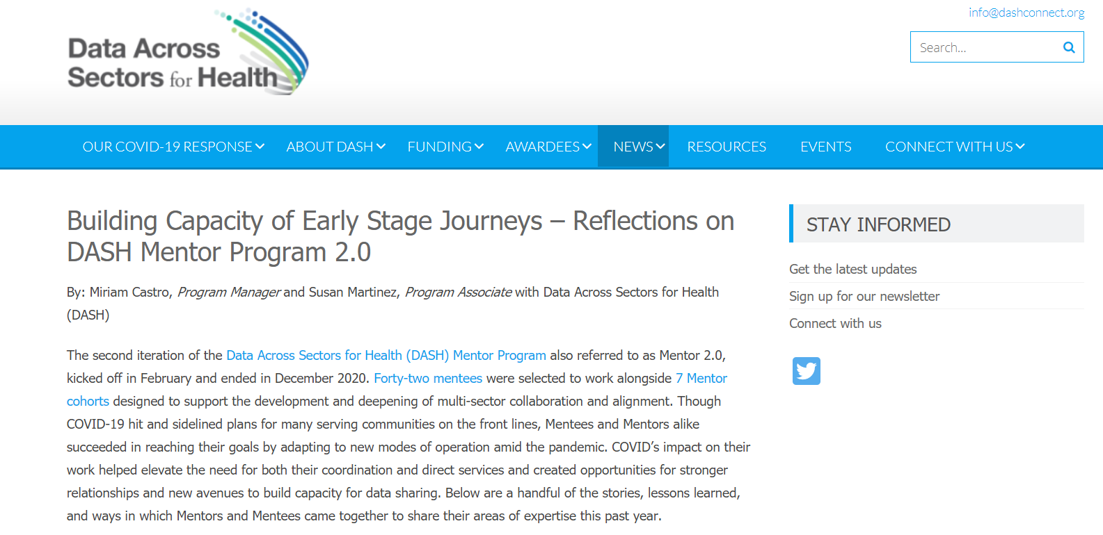 Building Capacity of Early Stage Journeys – Reflections on DASH Mentor Program 2.0
