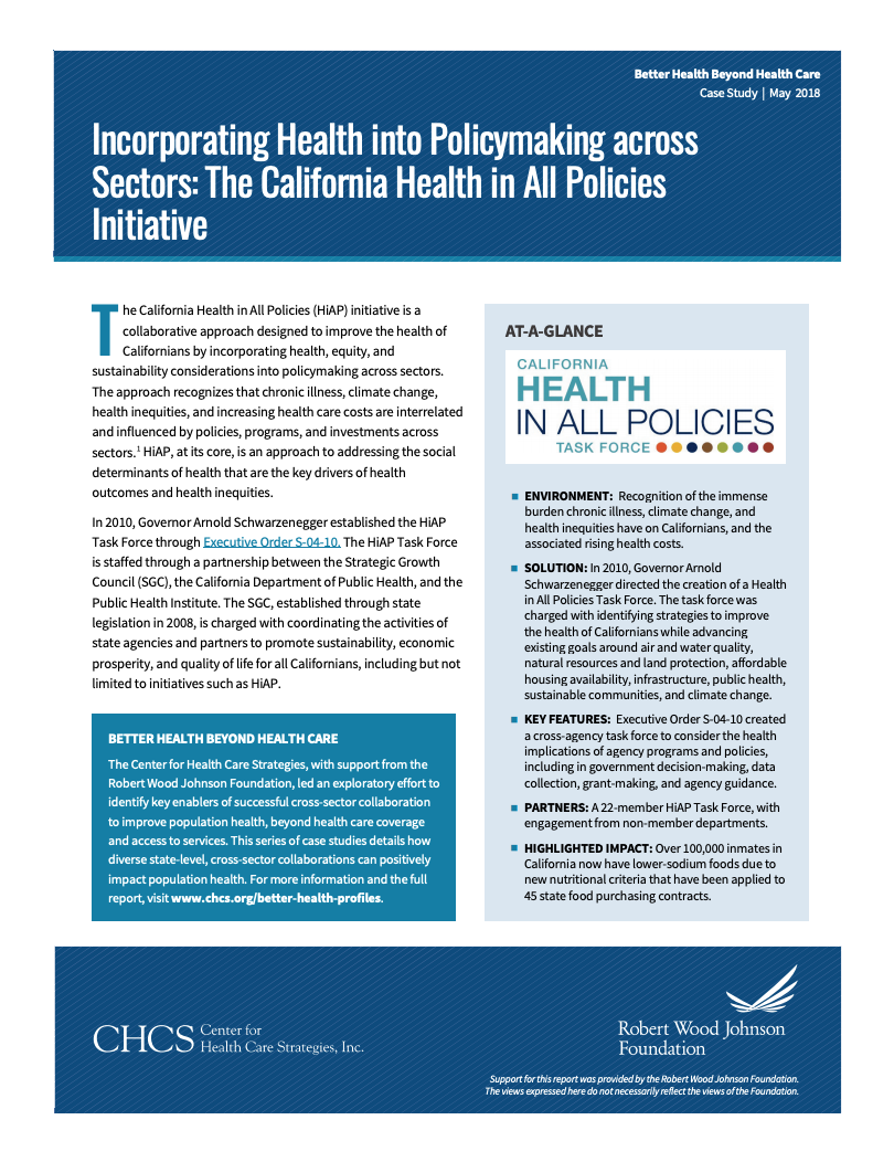 Incorporating Health into Policymaking Across Sectors: The California Health in All Policies Initiative