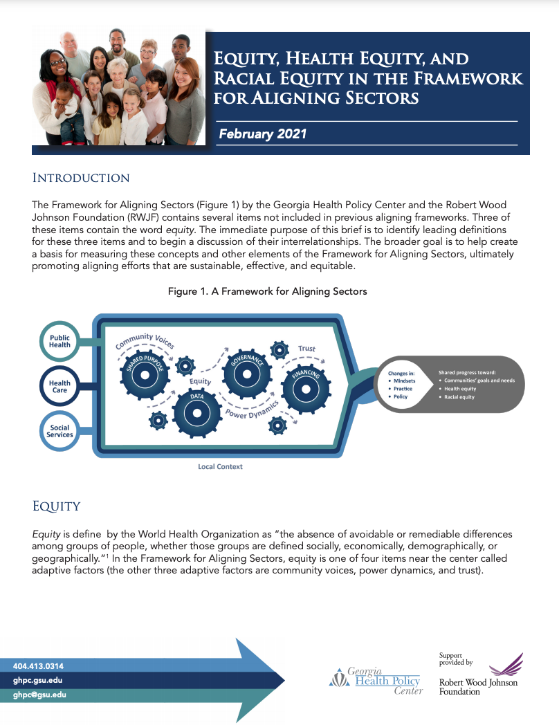 Equity, Health Equity, and Racial Equity in the Framework for Aligning Sectors