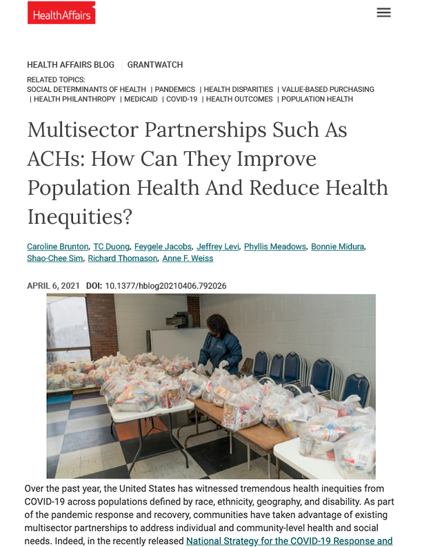 Multisector Partnerships Such As ACHs: How Can They Improve Population Health And Reduce Health Inequities?