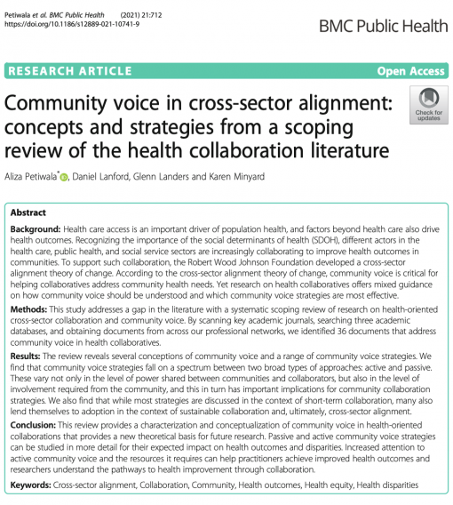 Community Voice In Cross-Sector Alignment: Concepts and Strategies from a Scoping Review of the Health Collaboration Literature
