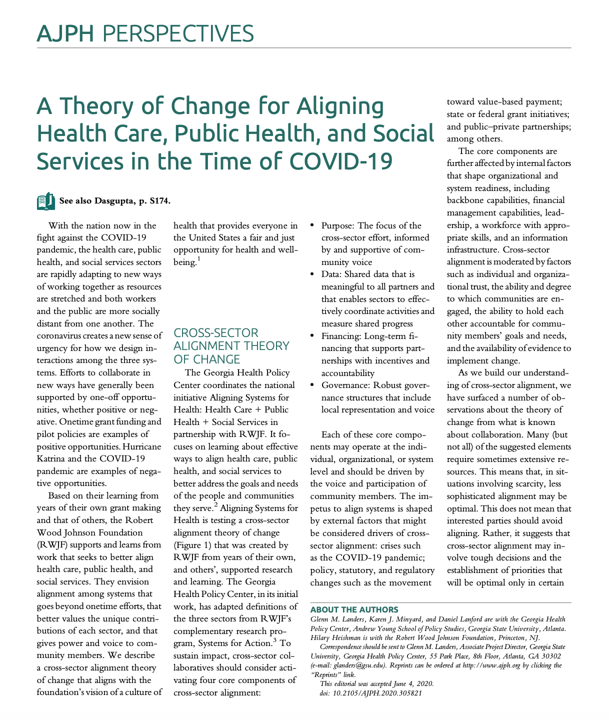 A Theory of Change for Aligning Health Care, Public Health, and Social Services in the Time of COVID-19