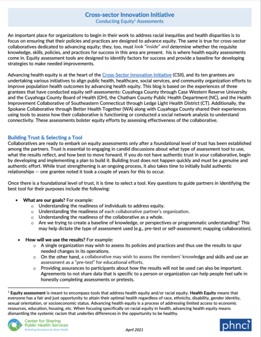 Conducting Equity Assessments