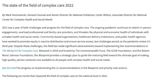The State of the Field of Complex Care 2022