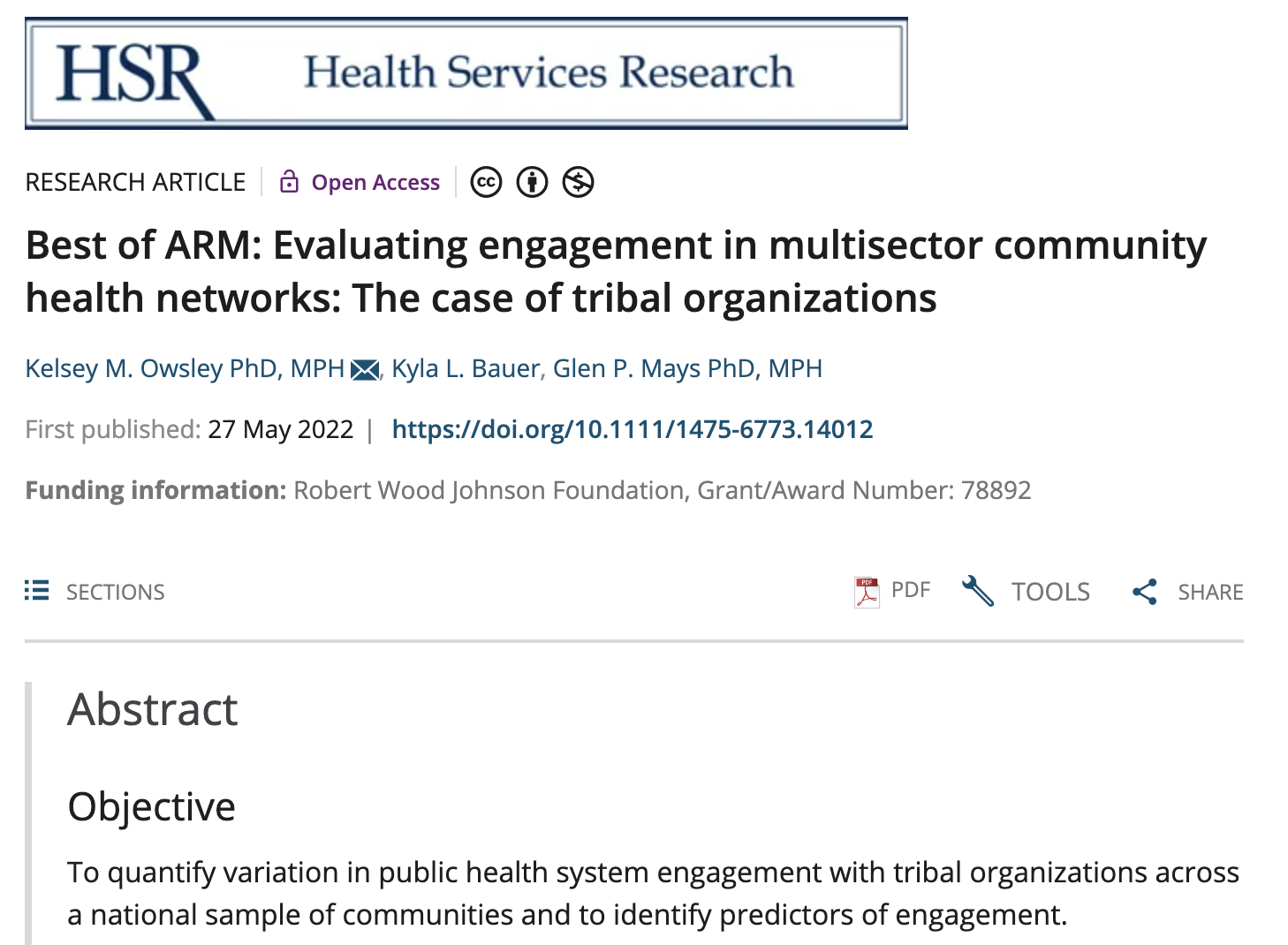 Best of ARM: Evaluating Engagement in Multi-Sector Community Health Networks: The Case of Tribal Organizations
