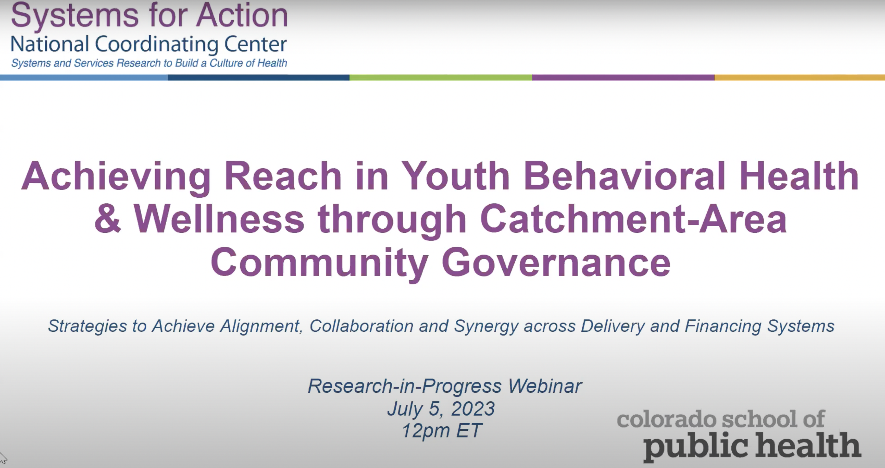 Webinar: Achieving Reach in Youth Behavioral Health and Wellness through Catchment-Area Community Governance